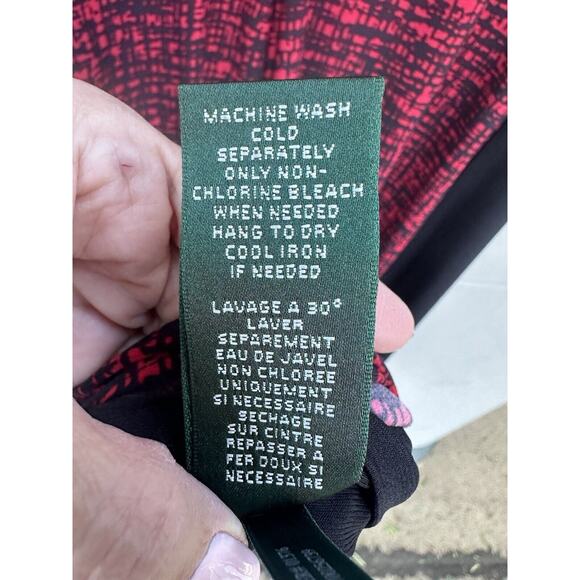 Ralph Lauren Sheath Dress SZ 20W Red Black Print Jersey Knit Ruched Gathered - Picture 10 of 11